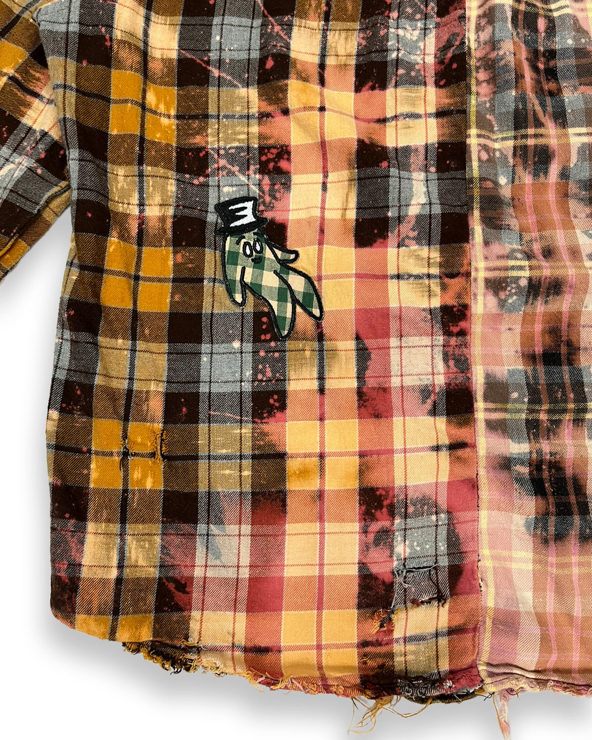 Distressed Bleached Two-Tone Plaid Bop Patches Flannel