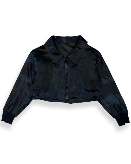 Midnight Brushstroke Cropped Bomber Jacket