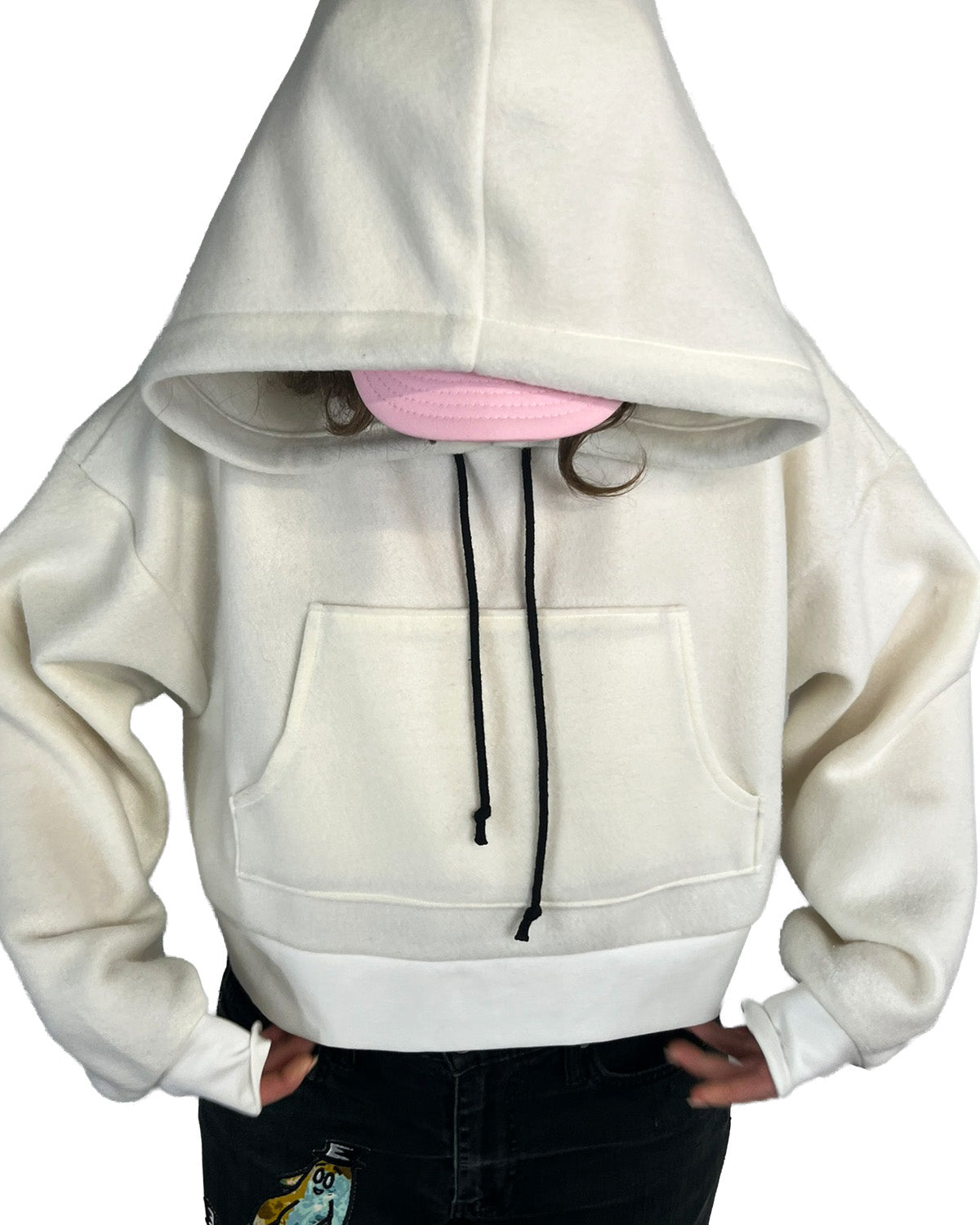 Ivory Cropped Fleece Hoodie