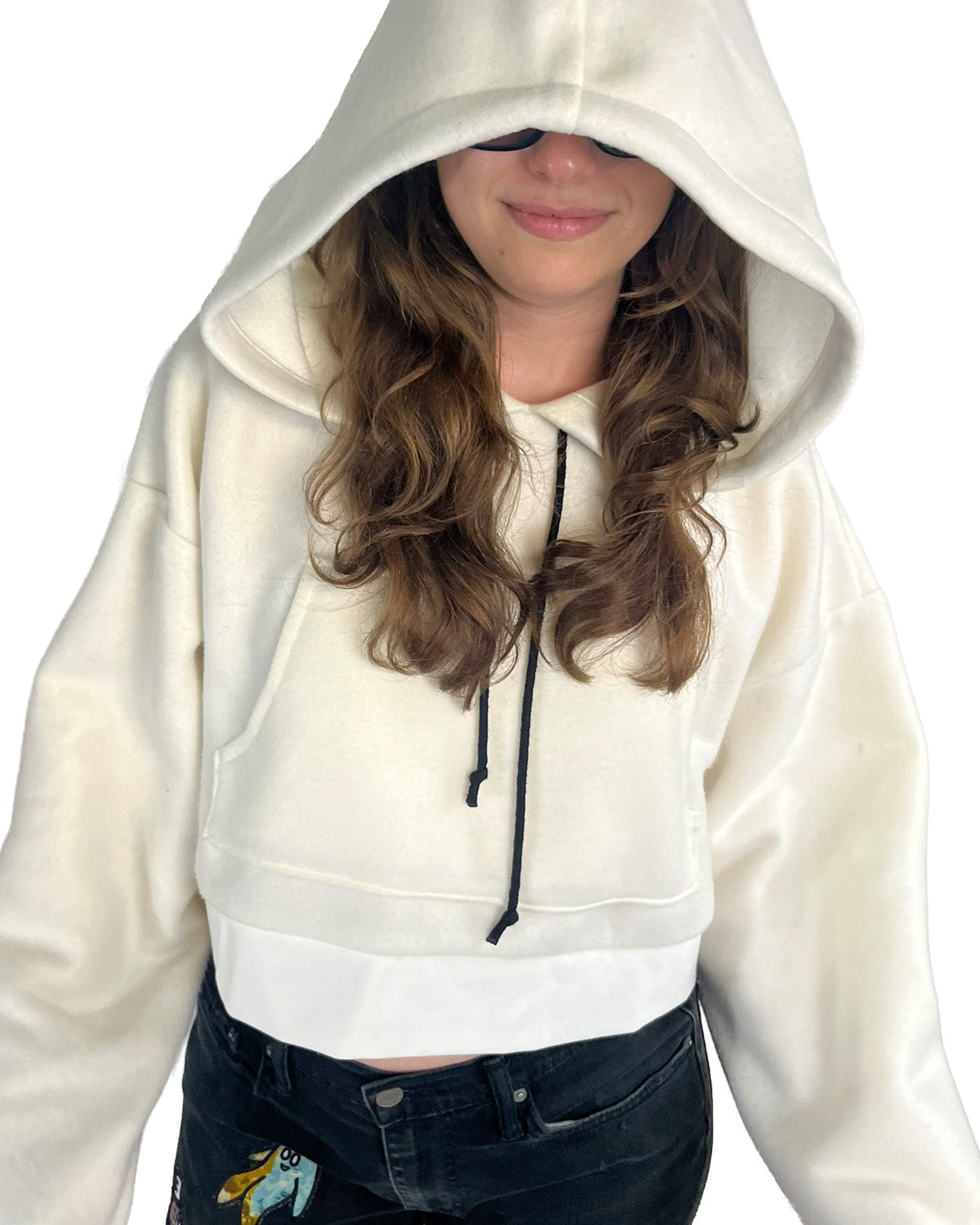 Ivory Cropped Fleece Hoodie