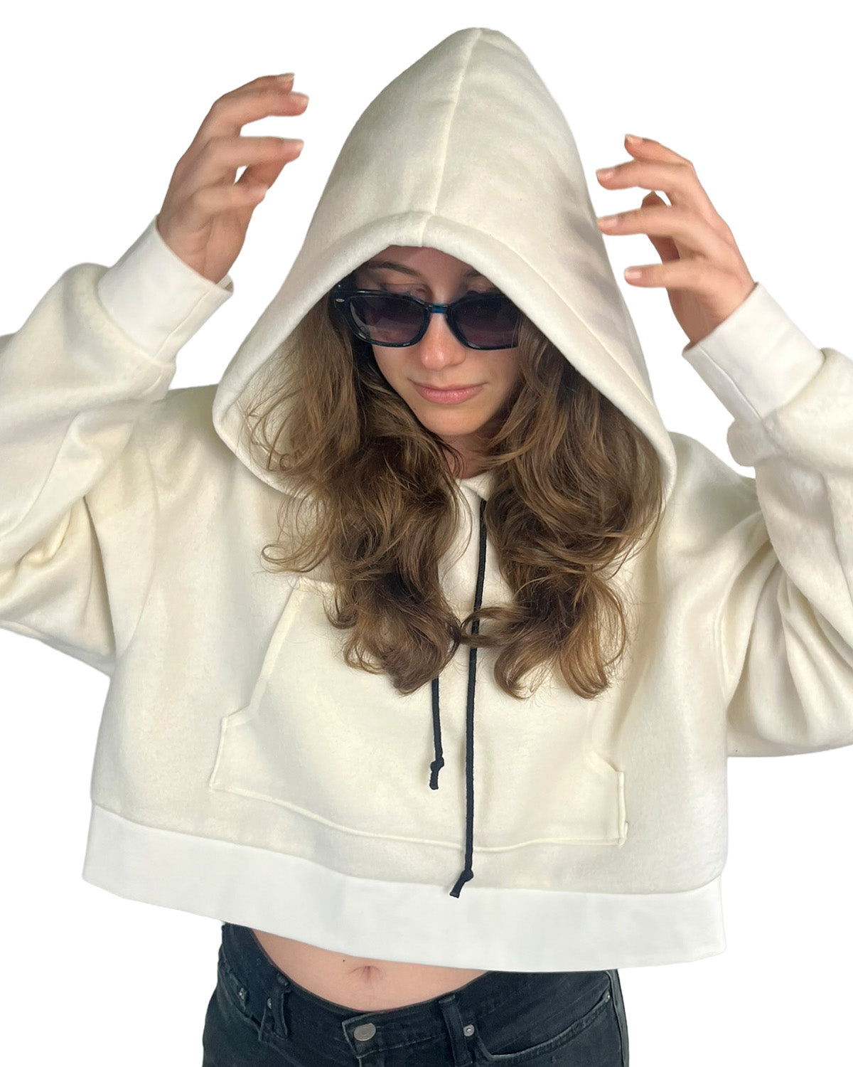 Ivory Cropped Fleece Hoodie