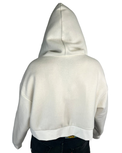 Ivory Cropped Fleece Hoodie