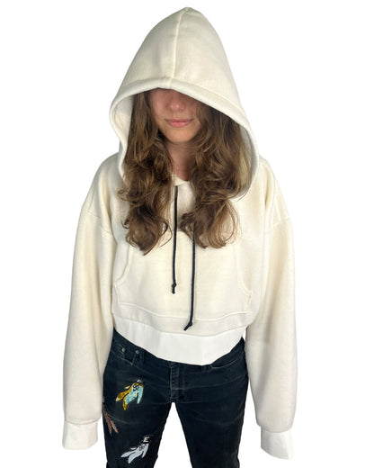 Ivory Cropped Fleece Hoodie