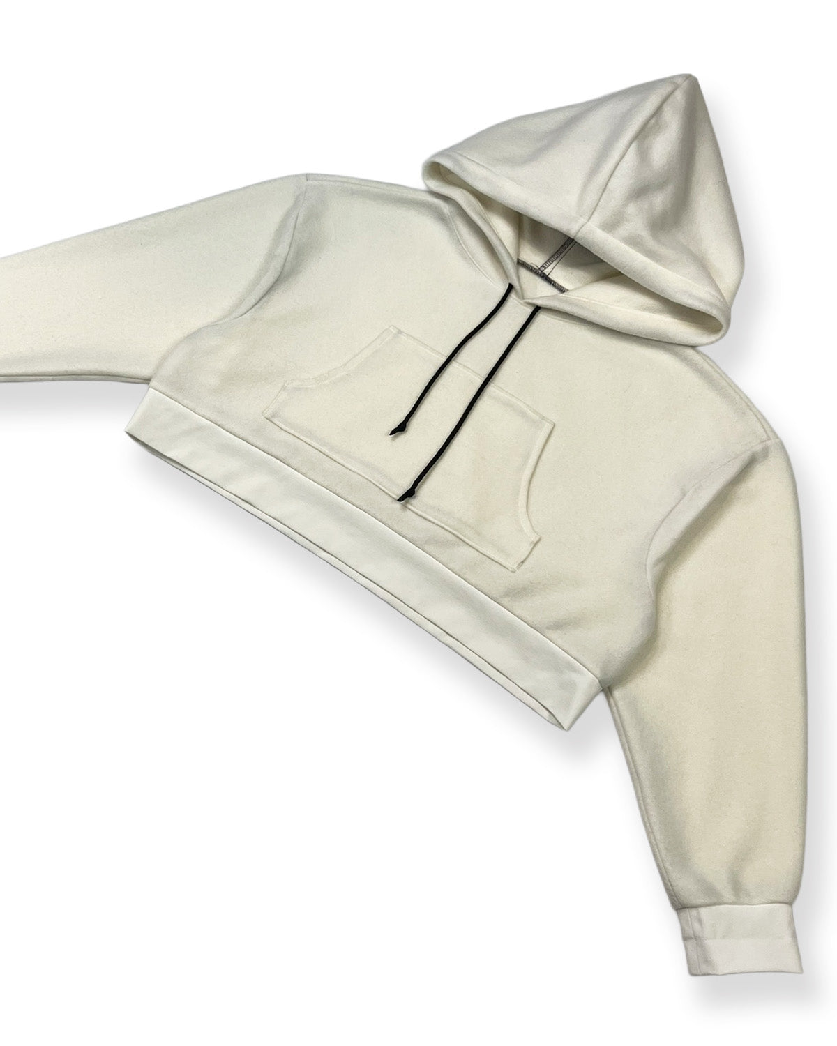Ivory Cropped Fleece Hoodie