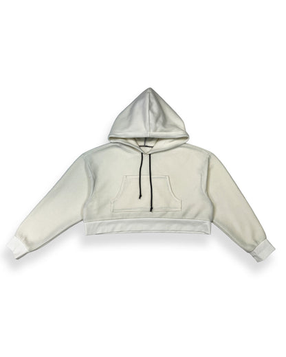 Ivory Cropped Fleece Hoodie