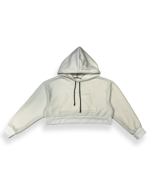 Ivory Cropped Fleece Hoodie