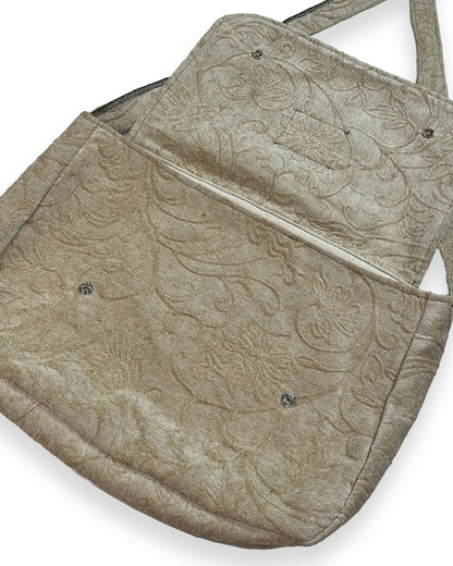 Tan Floral Crossover Flap Bag