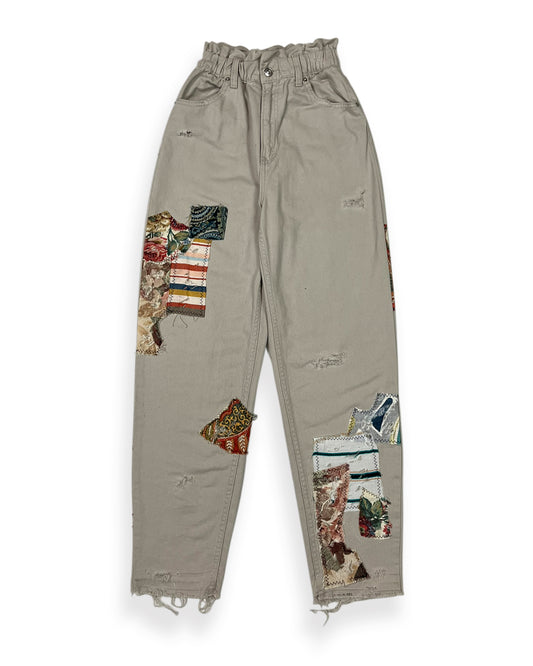 Khaki Patchwork Cinched Waist Pants