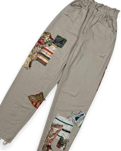 Khaki Patchwork Cinched Waist Pants