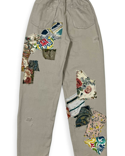 Khaki Patchwork Cinched Waist Pants