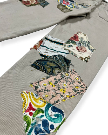 Khaki Patchwork Cinched Waist Pants