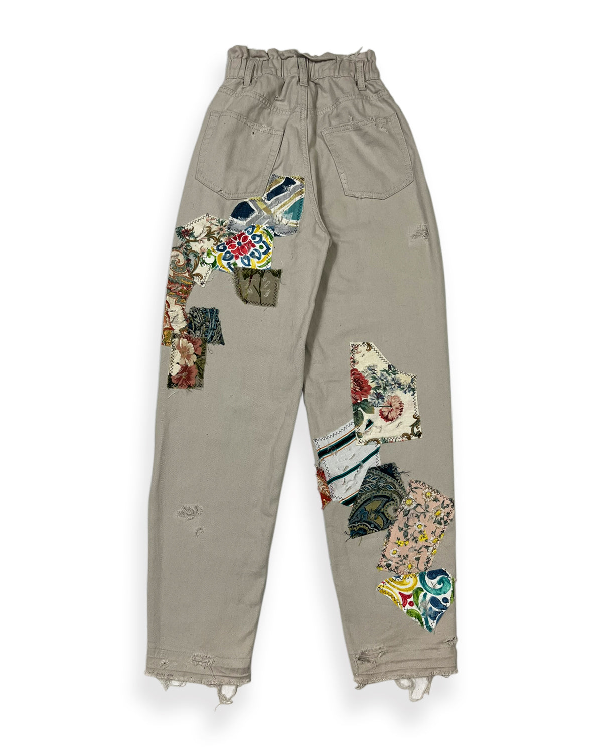 Khaki Patchwork Cinched Waist Pants
