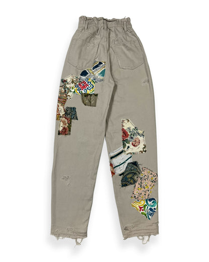 Khaki Patchwork Cinched Waist Pants