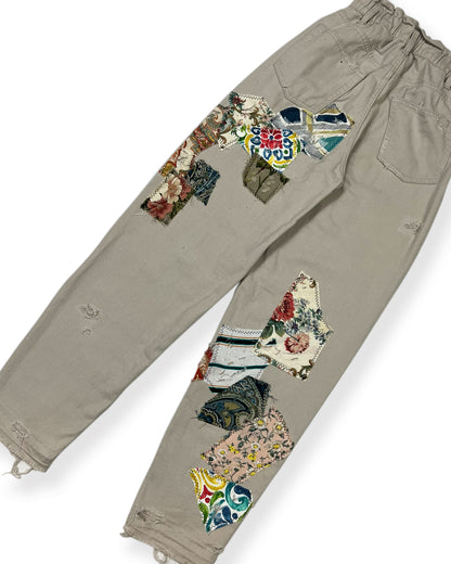 Khaki Patchwork Cinched Waist Pants