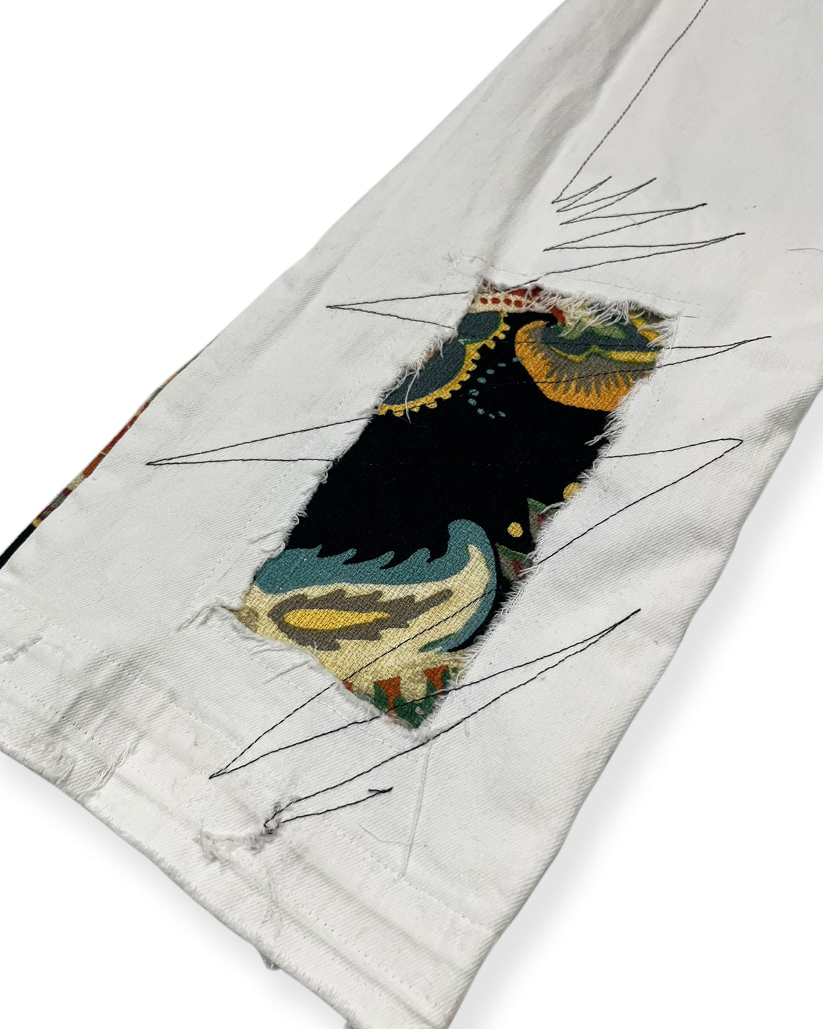 White Flared NWK Patchwork Denim