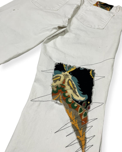 White Flared NWK Patchwork Denim