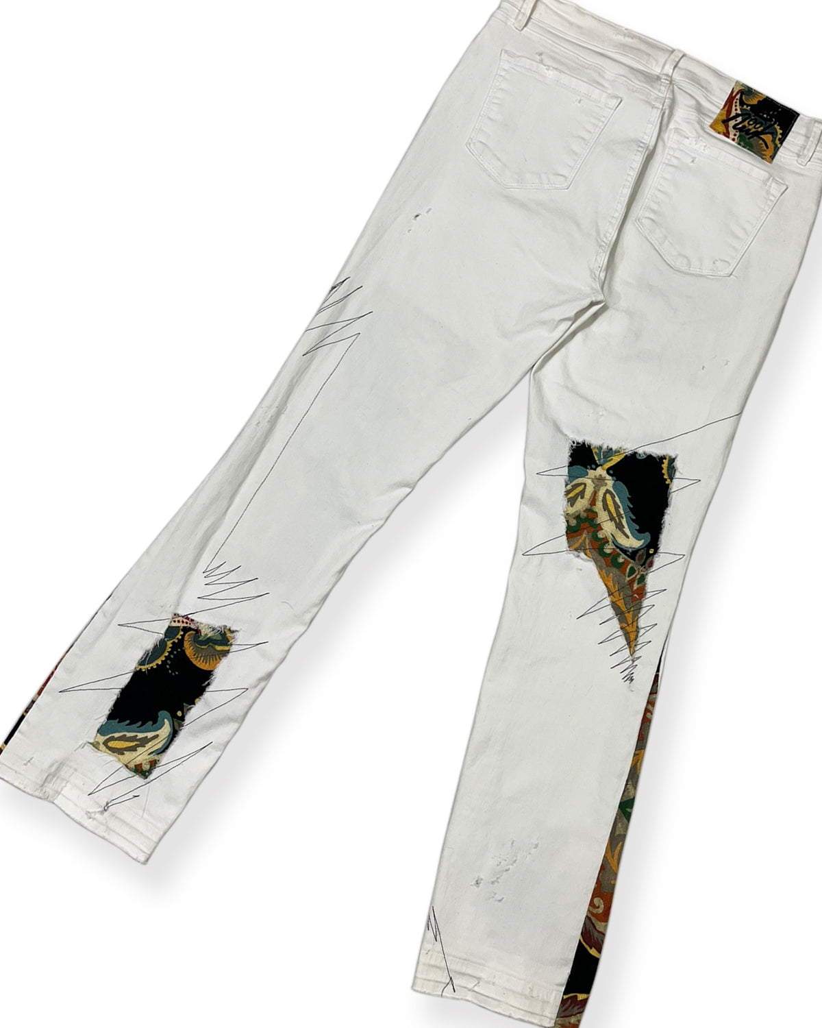 White Flared NWK Patchwork Denim