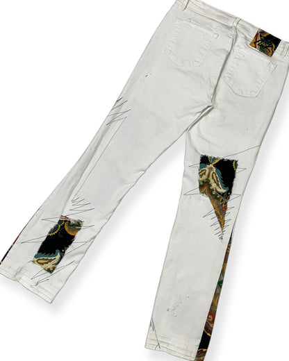 White Flared NWK Patchwork Denim