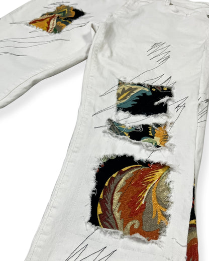 White Flared NWK Patchwork Denim