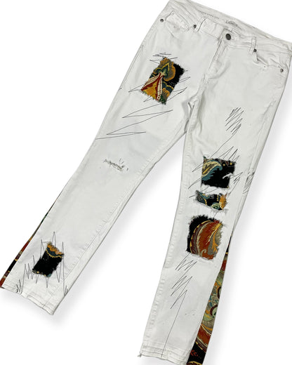 White Flared NWK Patchwork Denim