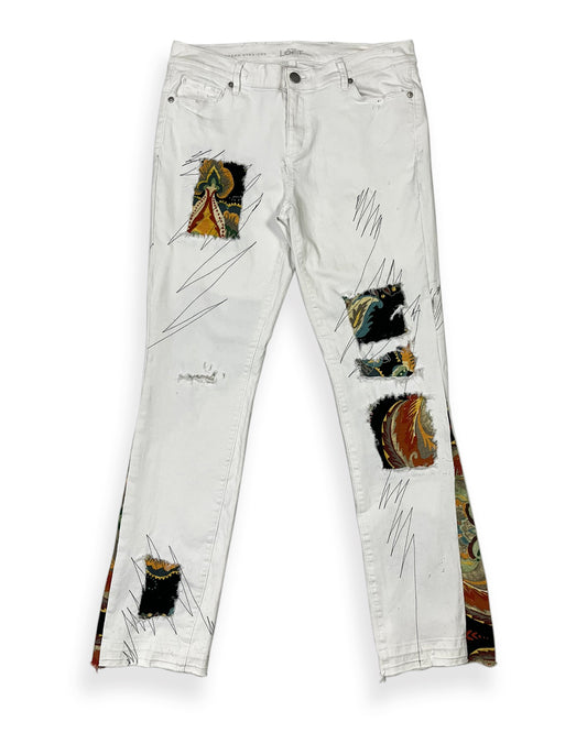 White Flared NWK Patchwork Denim