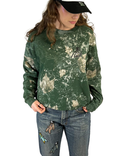 Forest Green Leaf Bleached NWK Crewneck