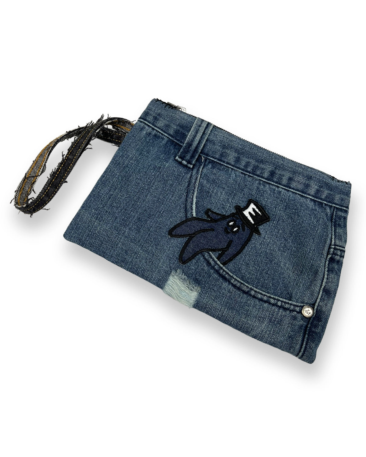 Denim Bop Patch Zipper Wristlet Bag