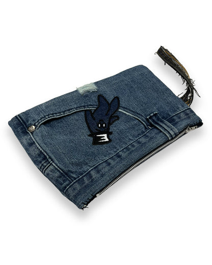 Denim Bop Patch Zipper Wristlet Bag