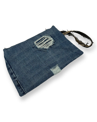 Denim Bop Patch Zipper Wristlet Bag