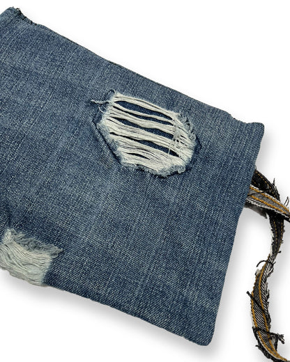 Denim Bop Patch Zipper Wristlet Bag
