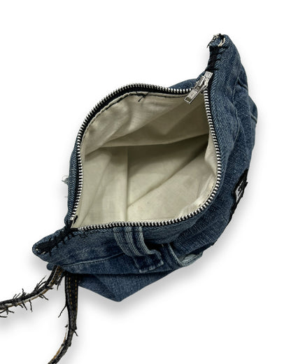 Denim Bop Patch Zipper Wristlet Bag