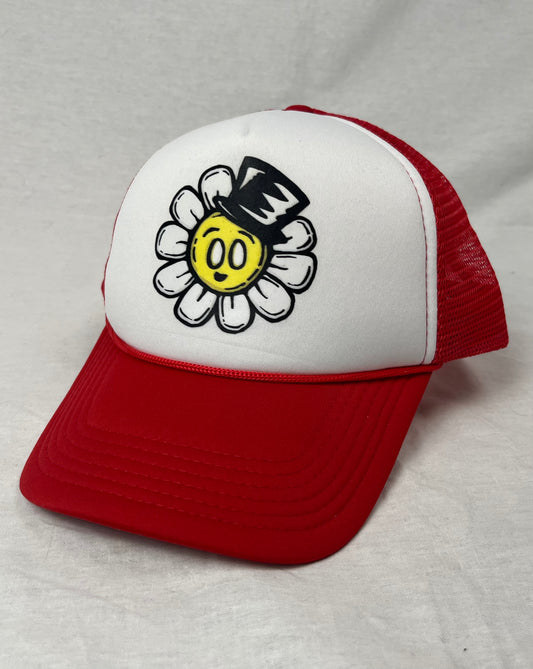 Flower Bop Trucker Hat - Red