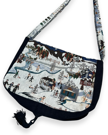 Winter Scene Tassel Flap Bag