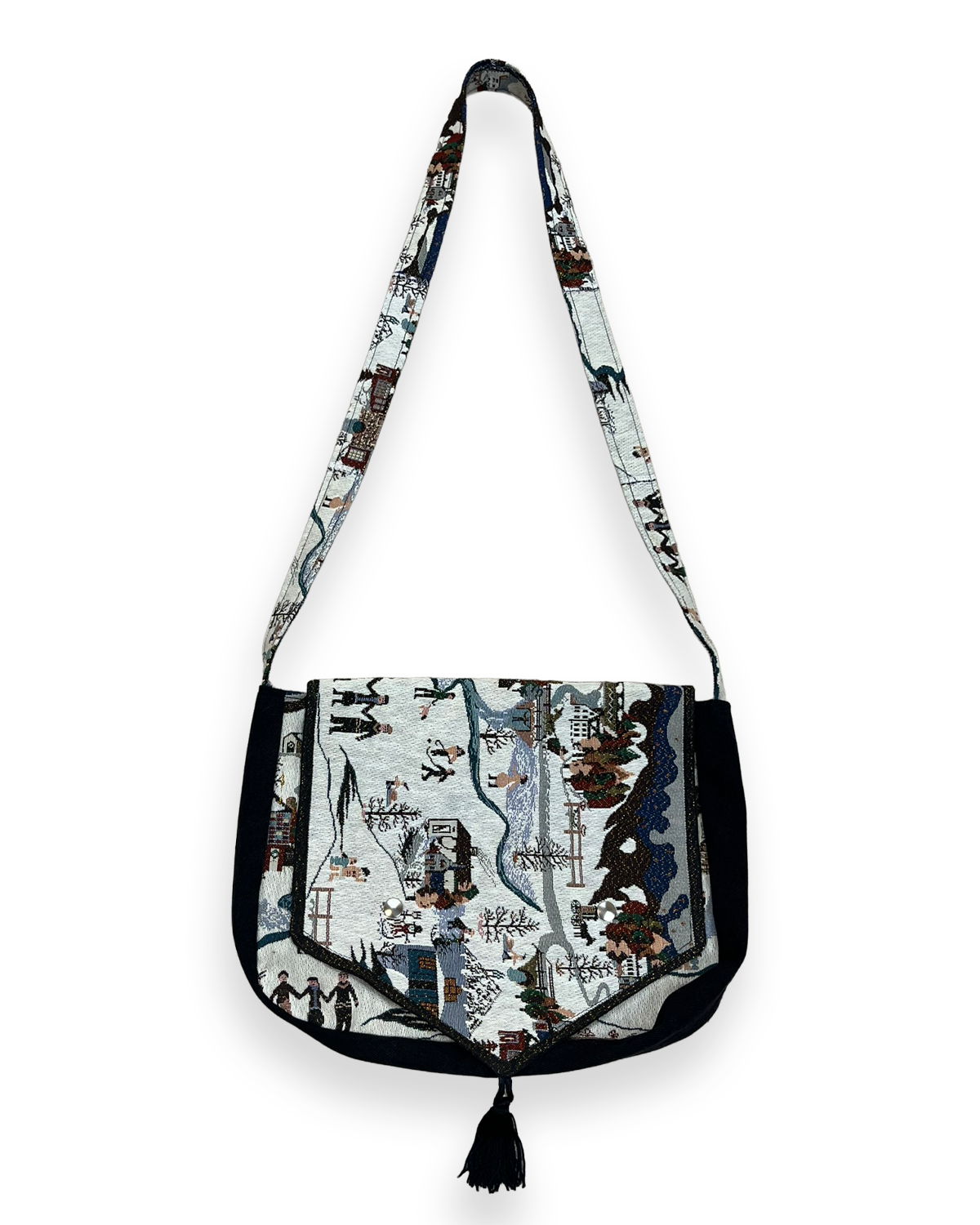 Winter Scene Tassel Flap Bag