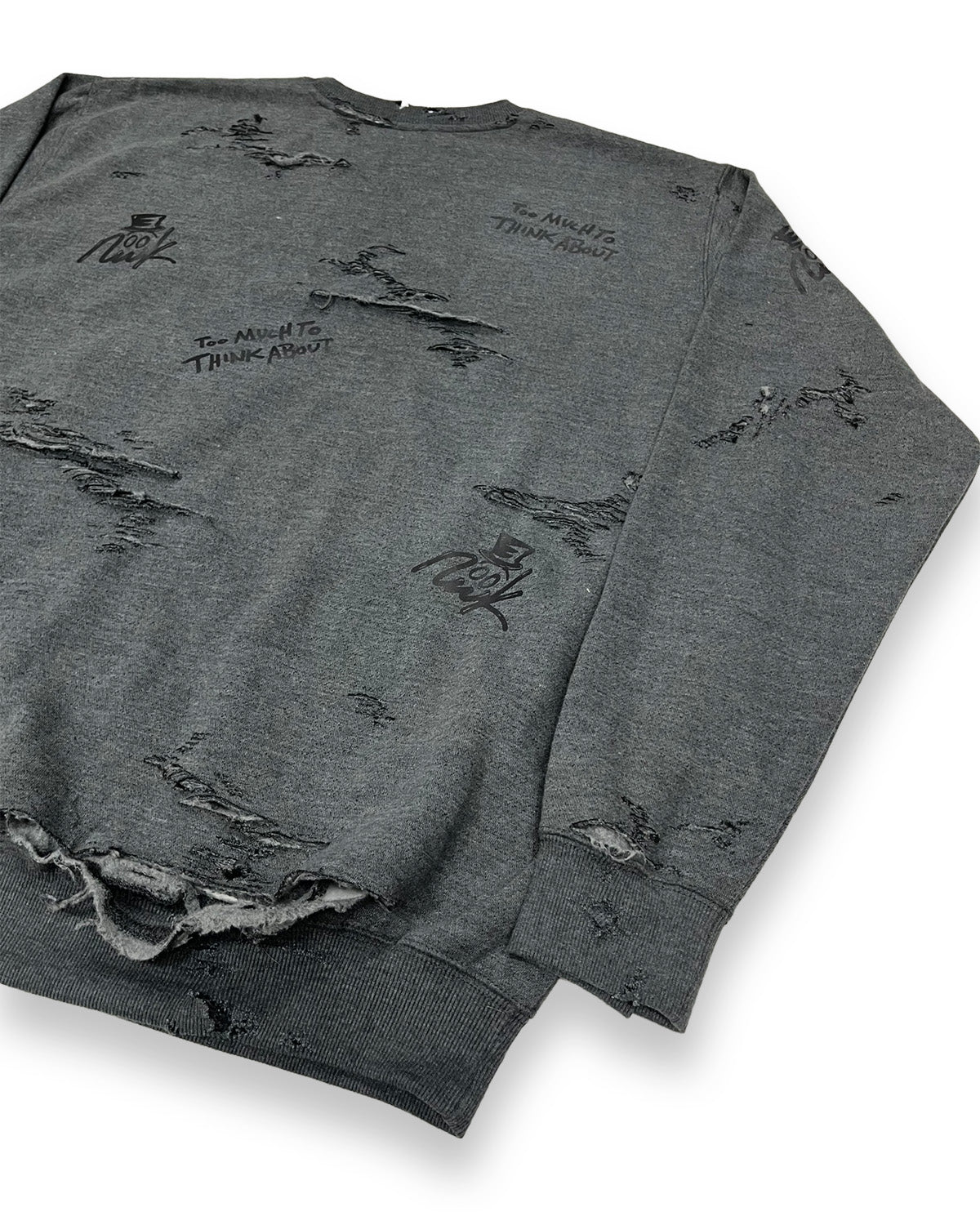 Distressed Too Much To Think About NWK Crewneck